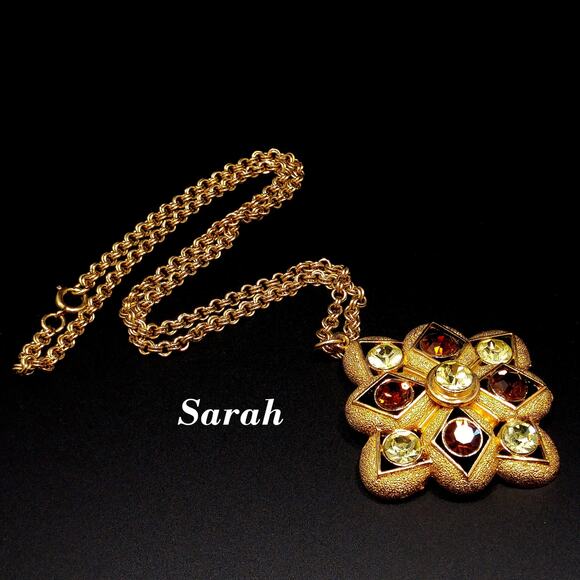 Sarah Coventry "Starburst" Pendant Necklace, Austrian Crystal Rhinestones, 1970s - Picture 2 of 10